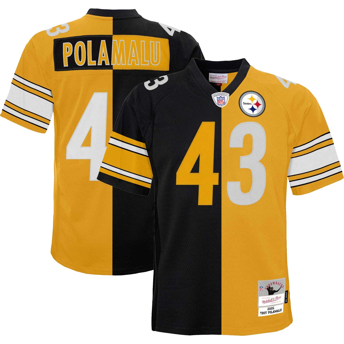 Troy Polamalu Pittsburgh Steelers Mitchell & Ness Youth Split Legacy Jersey - Black/Gold