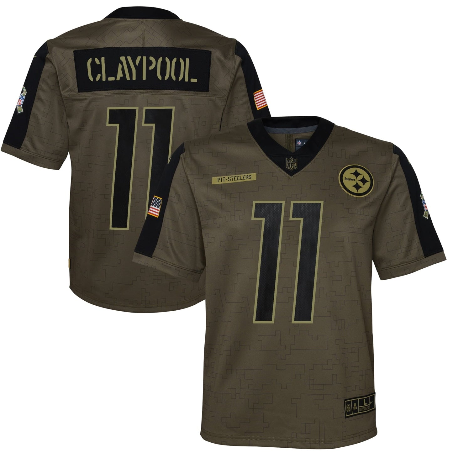 Youth Nike Chase Claypool Olive Pittsburgh Steelers 2021 Salute To Service Game Jersey